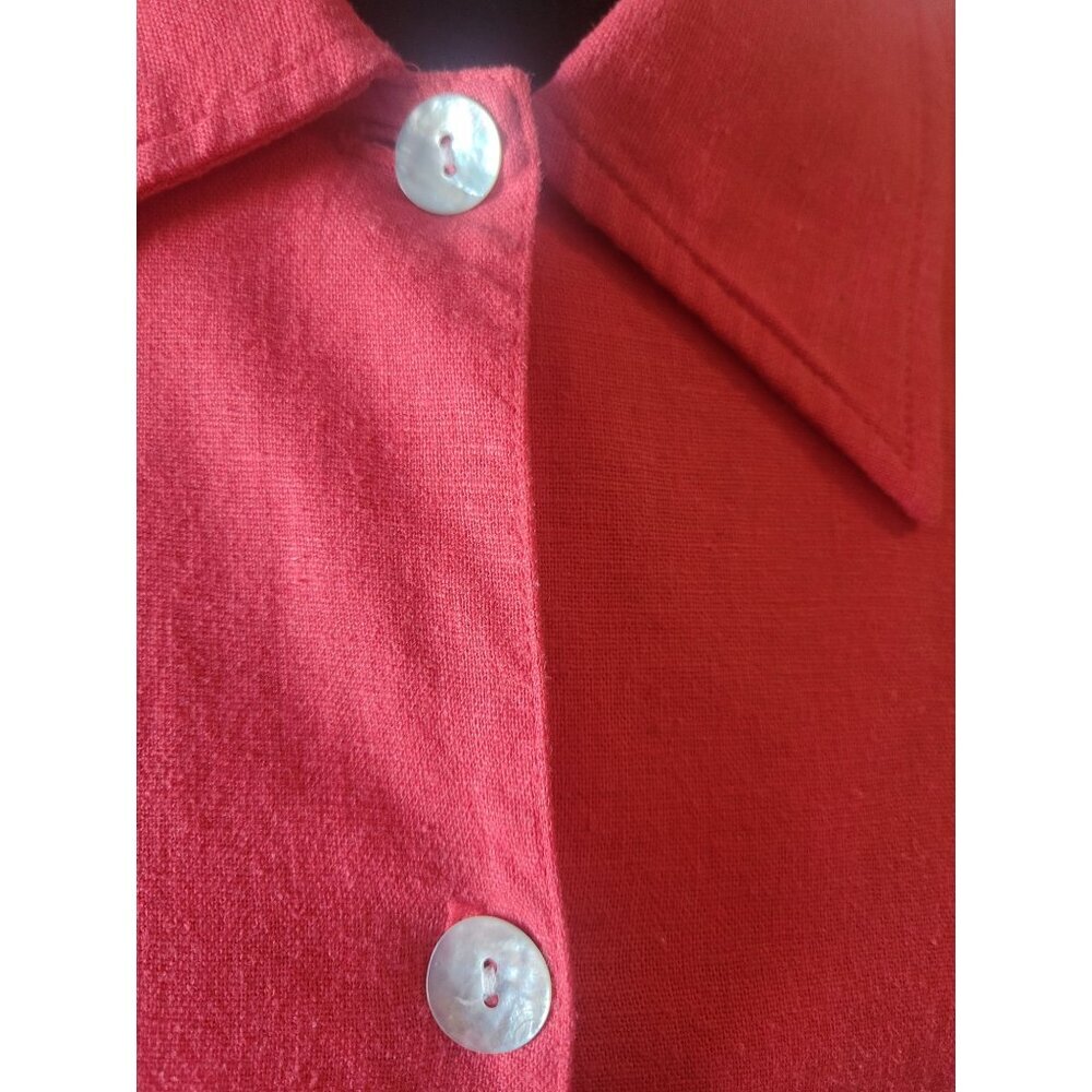 Pine Cove Red Linen 3/4 Sleeve Pearl Button Scallop Hem Line Size 12 City Chic - Picture 4 of 12